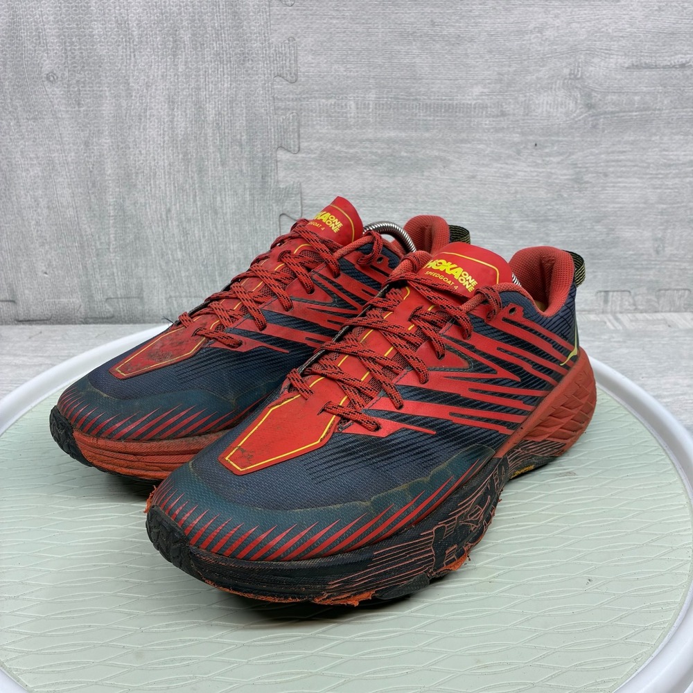 Hoka One One Speedgoat 4 Shoes Mens 11 Red Blue Trail Running 1106525 FPBL